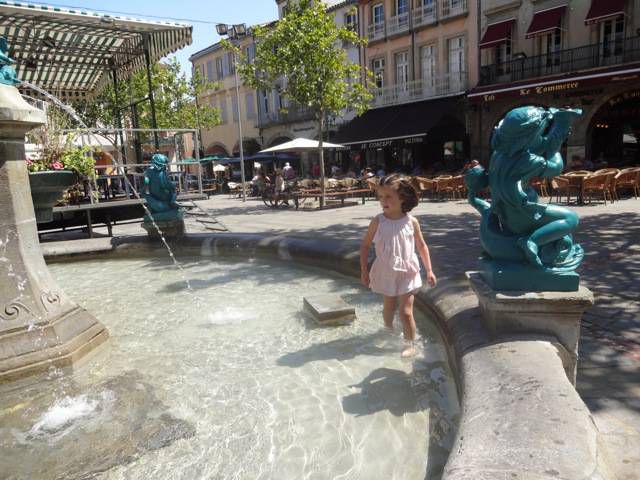 After a morning winery visit, we ate lunch in Limoux, France.  The town square had a fountain where a few kids, ours included, braved the cold water for a bit of fun.  The authorities didn't seem to mind...