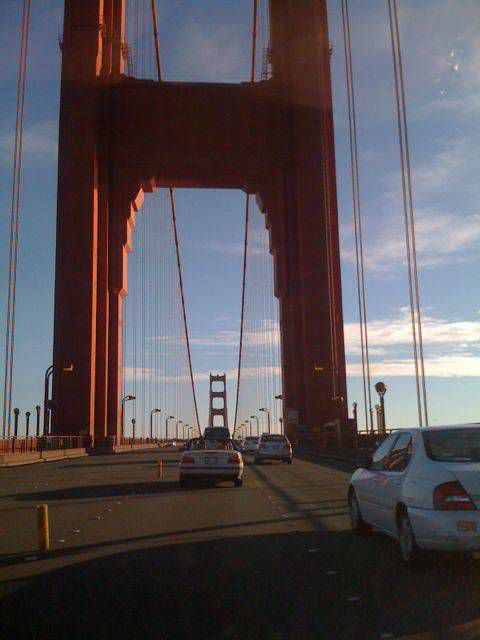 Driving across the Golden Gate Bridge en route to California wine country.