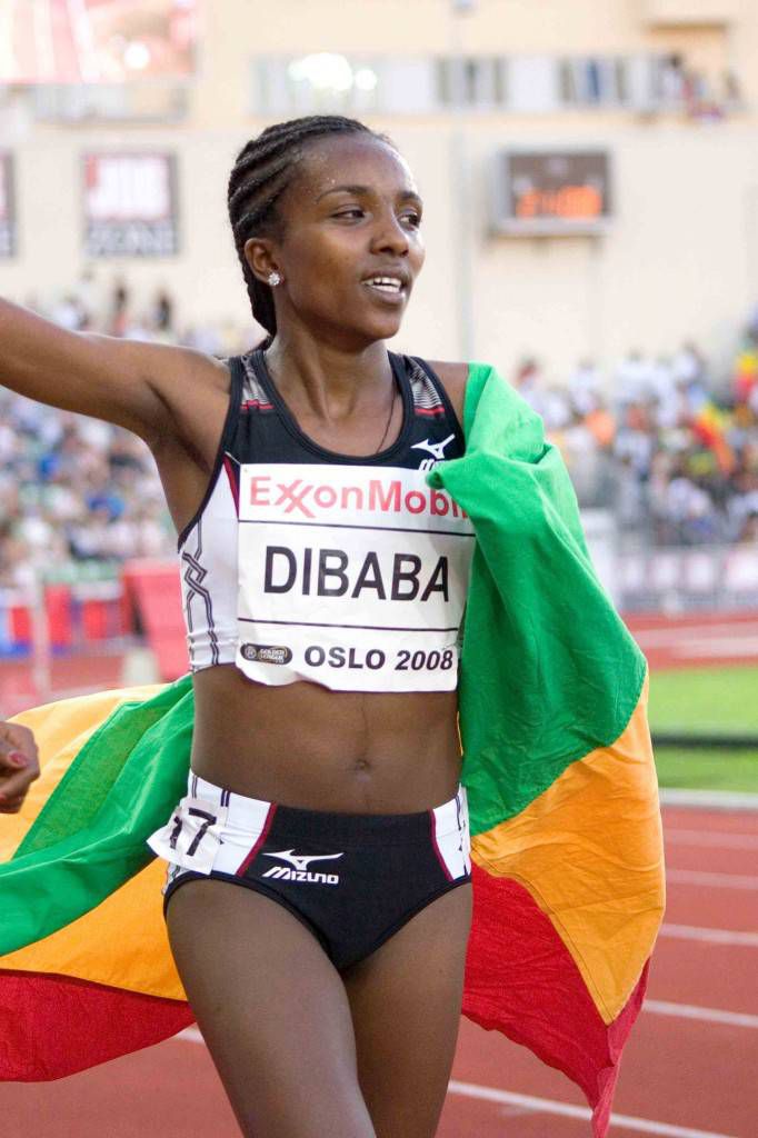 Ethiopian Tirunesh Dibaba is the current 10,000 meter Olympic record holder and the 5,000 meter world record holder. Photo by Ragnar Singsaas via Wikimedia. 