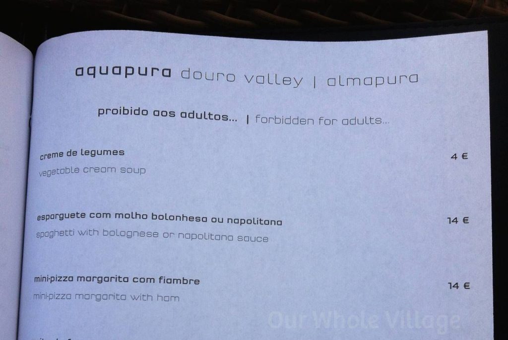 Aquapura doesn't advertise itself as a kid hotel. But as the "Forbidden for Adults" menu shows, they obviously have kids in mind in the details.