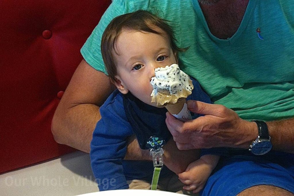 The little man sampling gelato at Santini. He was way more excited about this than his expression belies!